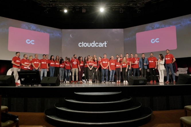 Picture of team CloudCart on stage