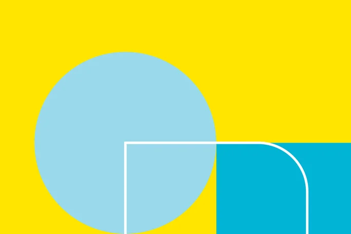 A visually striking abstract artwork featuring a large blue circle and a smaller blue square with rounded edges, set against a bright yellow background. This minimalist geometric design combines bold colors and simple shapes to create a modern and dynamic visual experience."