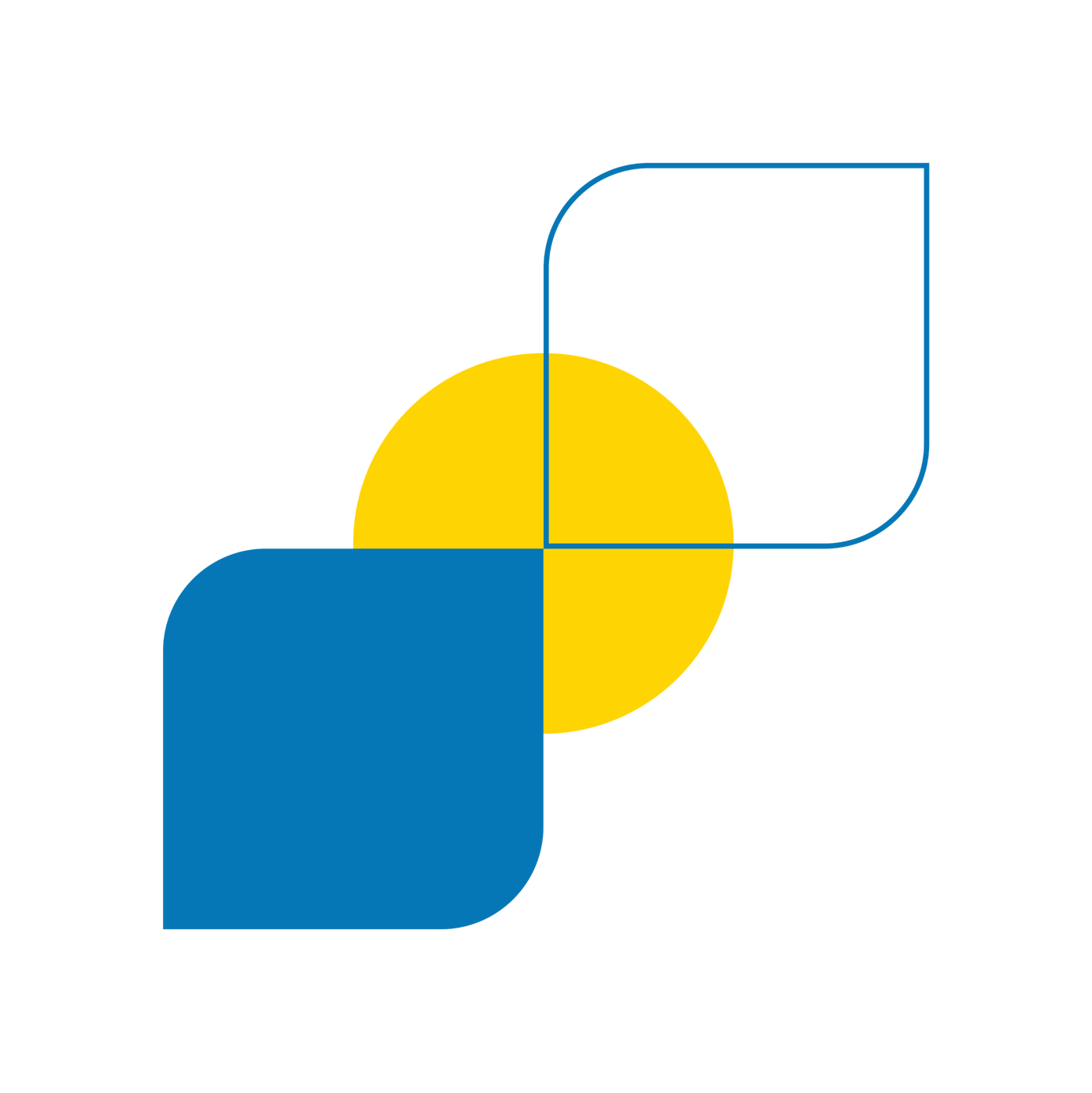 Abstract geometric design with overlapping blue square and yellow circle on a black background
